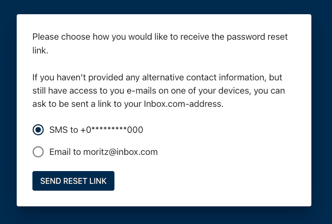 recovery method password reset inbox.com